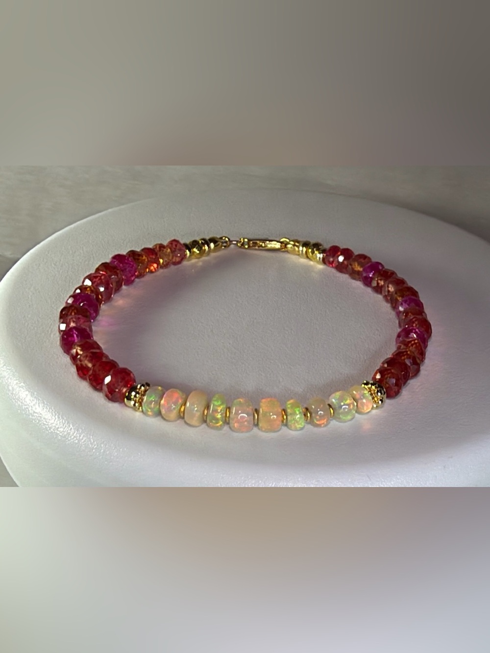✨ One of a Kind ✨ Luxury Padparadscha Sapphire & Ethiopian Opal Bracelet - Picture 4 of 6